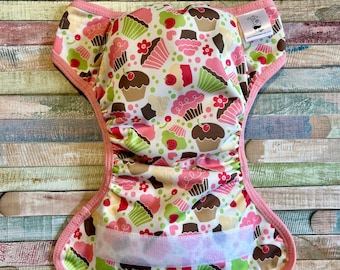 Cupcakes Cloth Diaper Cover With Hook & Loop or Snaps You Pick Size XS/Newborn, Small, Medium, Large, or One Size