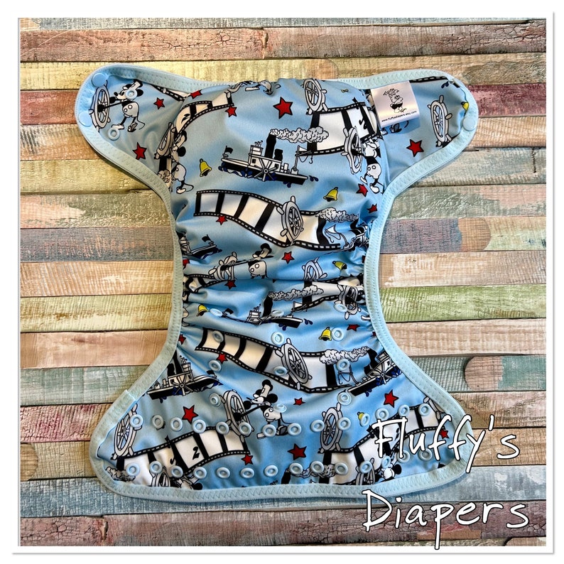 Steamboat Cloth Diaper Cover With Hook & Loop or Snaps You Pick Size XS/Newborn, Small, Medium, Large, or One Size image 1