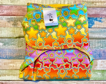 OS Puffy Rainbow Stars Stretchy Preflat Cloth Diaper Ready To Ship