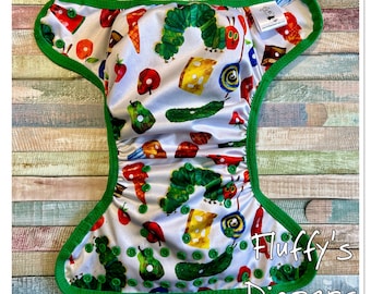 Caterpillar Cloth Diaper Cover With Hook & Loop or Snaps You Pick Size XS/Newborn or One Size