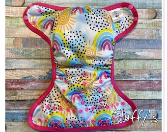 Sunshine and Rainbows PUL Cloth Diaper Cover With Hook & Loop Or Snaps Pick Size XS/Newborn, Small, Medium, Large, or One Size
