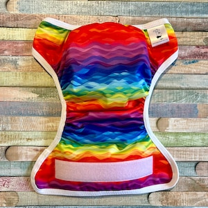 Rainbow Waves Cloth Diaper Cover With Hook & Loop or Snaps You Pick Size XS/Newborn, Small, Medium, Large, or One Size