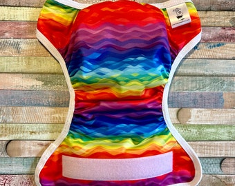 Rainbow Waves Cloth Diaper Cover With Hook & Loop or Snaps You Pick Size XS/Newborn, Small, Medium, Large, or One Size