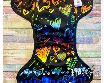 Chalkboard Hearts Cloth Diaper Cover With Hook & Loop Or Snaps Pick Size XS/Newborn, Small, Medium, Large, or One Size