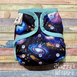 Mystic Space PUL Cloth Diaper Cover With Snaps Or Hook & Loop You Pick Size XS/Newborn, Small, Medium, Large, or One Size