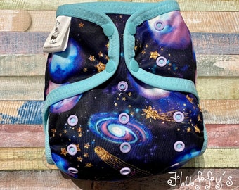 Mystic Space PUL Cloth Diaper Cover With Snaps Or Hook & Loop You Pick Size XS/Newborn, Small, Medium, Large, or One Size