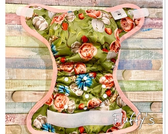 Retro Floral PUL Cloth Diaper Cover With Hook & Loop Or Snaps Pick Size XS/Newborn, Small, Medium, Large, or One Size