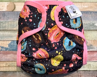 Donuts PUL cloth diaper cover with snaps or hook and loop. XS/Newborn, Small, Medium, Large, or One Size