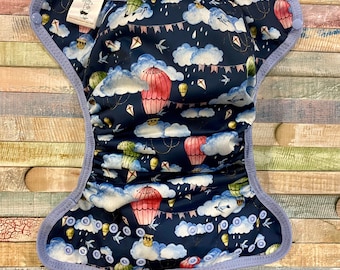 Hot Air Balloon PUL Cloth Diaper Cover With Aplix Hook & Loop Or Snaps You Pick Size XS/Newborn, Small, Medium, Large, or One Size