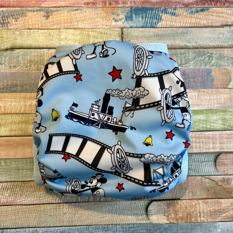 Steamboat Cloth Diaper Cover With Hook & Loop or Snaps You Pick Size XS/Newborn, Small, Medium, Large, or One Size image 3