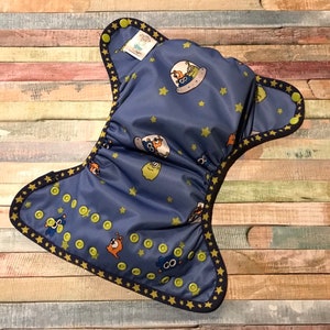 Alien PUL cloth diaper cover with snaps or hook and loop. XS/Newborn, Small, Medium, Large, or One Size