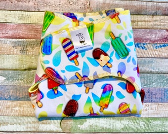 OS Rainbow Popsicle Stretchy Preflat Cloth Diaper Ready To Ship