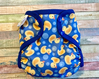 Rubber Duck Cloth Diaper Cover With Hook & Loop or Snaps You Pick Size XS/Newborn, Small, Medium, Large, or One Size