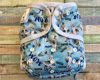 Mom Seagulls Cloth Diaper Cover With Hook & Loop or Snaps You Pick Size XS/Newborn, Small, Medium, Large, or One Size