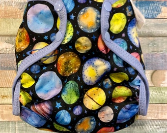 Planets PUL Cloth Diaper Cover With Aplix Hook & Loop Or Snaps You Pick Size XS/Newborn, Small, Medium, Large, or One Size