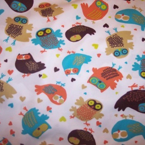 Retro Owls Polyester PUL Diaper Cut 18 in X 20 in