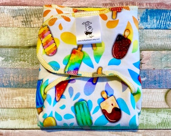 Newborn XS Rainbow Popsicle Extended Wing Stretchy Preflat Cloth Diaper Ready To Ship