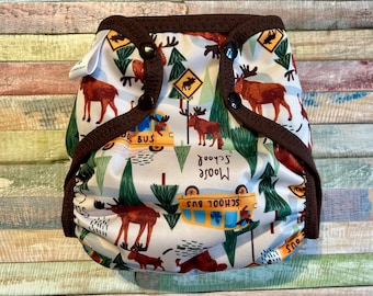 Moose School Cloth Diaper Cover With Hook & Loop or Snaps You Pick Size XS/Newborn, Small, Medium, Large, or One Size