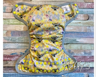 Bees PUL Cloth Diaper Cover With Hook & Loop Or Snaps Pick Size XS/Newborn, Small, Medium, Large, or One Size