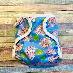 Hedgehog Cloth Diaper Cover With Hook & Loop or Snaps You Pick Size XS/Newborn, Small, Medium, Large, or One Size