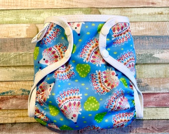 Hedgehog Cloth Diaper Cover With Hook & Loop or Snaps You Pick Size XS/Newborn, Small, Medium, Large, or One Size