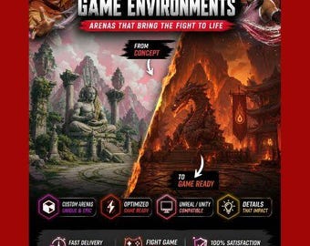 Custom 3D Game Environments, Epic Battle Arenas, Game-Ready for Unity, Unreal Engine, High-Quality Textures, Fight Game Specialist