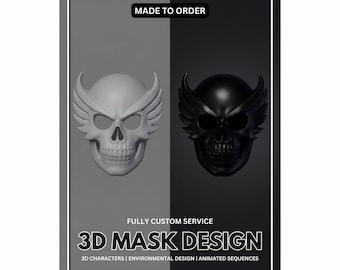Custom 3D Skull Mask Modeling, Rendering and Sculpting Service, Horror Cosplay STL OBJ FBX File, 3D Print Ready Digital Model Design Fantasy