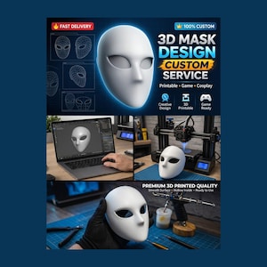 Custom 3D Mask Modeling & Sculpting Service | High Quality 3D Rendering, STL File Design, Cosplay Helmet, Printable 3D Model Gift