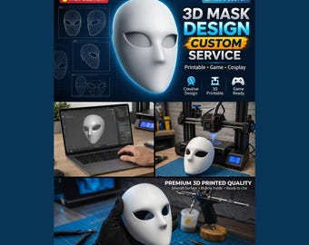 Custom 3D Mask Modeling & Sculpting Service | High Quality 3D Rendering, STL File Design, Cosplay Helmet, Printable 3D Model Gift
