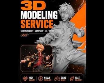 Custom 3D Character Modeling Service, Anime Game Asset STL File, 3D Sculpting, Game Ready Model, Render, Custom Character Design