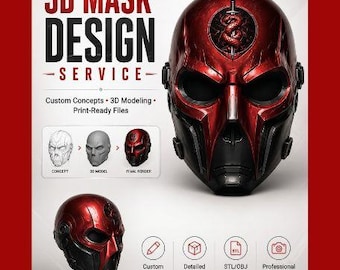 Custom 3D Mask Modeling, Sculpting & Rendering Service, STL OBJ Cosplay Helmet Design, 3D Print Ready Files