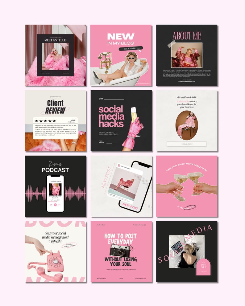 Pink Canva Social Media Templates for Female Entrepreneurs | Coaches ...