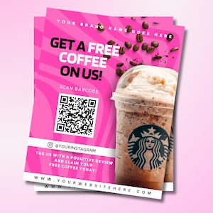 Free Coffee Flyer Template | Pink Giveaway Instagram Post | Starbucks Marketing Canva Template | Coffee Shop Promo Social Media Post