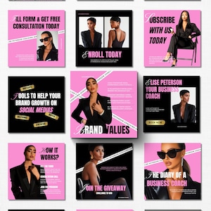 Luxury Instagram Coaching Social Media Templates for Female Entrepreneurs | Editable Canva Brand Content Kit | Pink IG Business Post Bundle