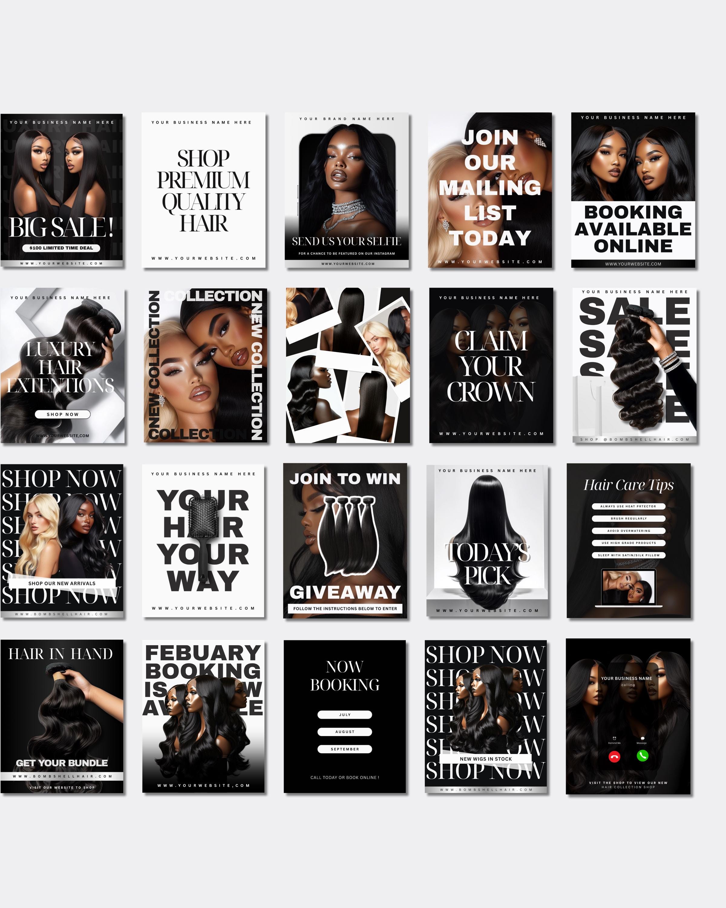 Luxury Hair Social Media Templates for Wig Bundle Business | Canva ...