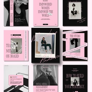 Social Media Manager Instagram-sjablonen voor vrouwelijke ondernemers | Bewerkbare canva-brandcontentkit | Luxe roze IG Business Post-bundel