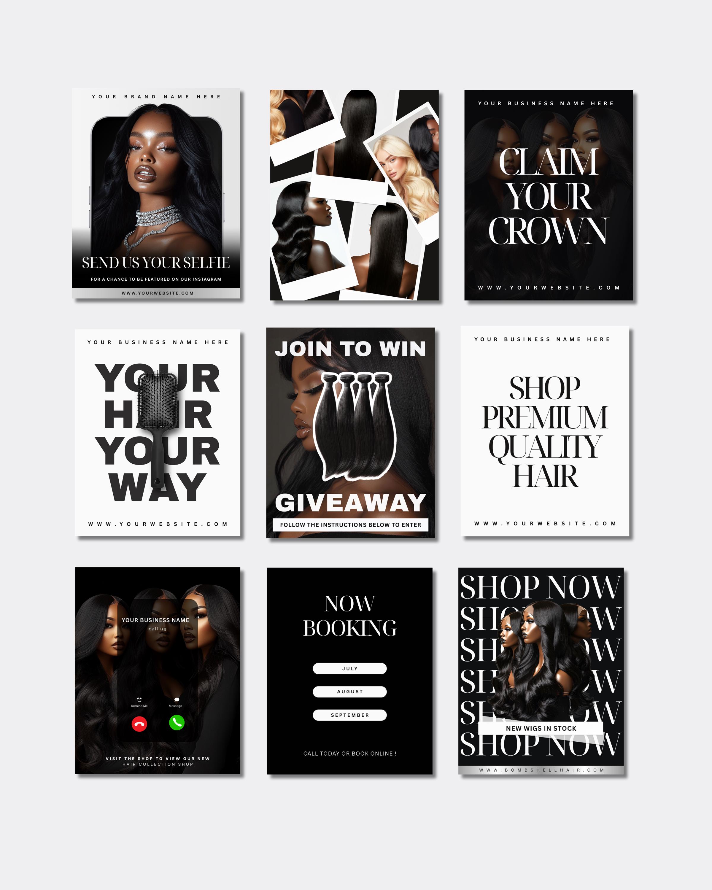 Luxury Hair Social Media Templates for Wig Bundle Business | Canva ...