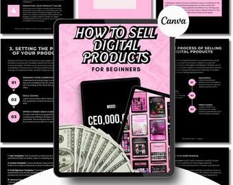 How To Sell Digital Products Ebook | Editable Pink Canva Book | Financial Boss Babe Success Lead Magnet | DFY MRR + PLR Instant Download