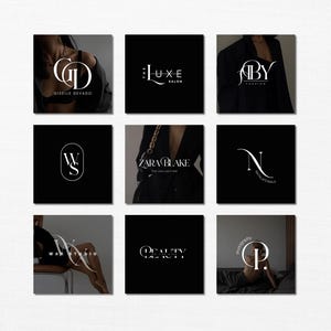 Puede incluir: Nueve imágenes cuadradas con logotipos de texto blanco sobre un fondo negro. Los logotipos incluyen texto como "GISELLE DEVADO", "LUXE SALON", "ABY FASHION", "W S", "ZARA BLAKE THE COLLECTION", "N NATALIA'S NAILS", "WAX STUDIO", "BEAUTY" y "PHOTOGRAPHY".