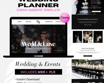 Wedding Planner Website Template Canva | Editable Event Planner Website | PLR MRR Resell Rights | Luxury Bridal Event Business Coaches