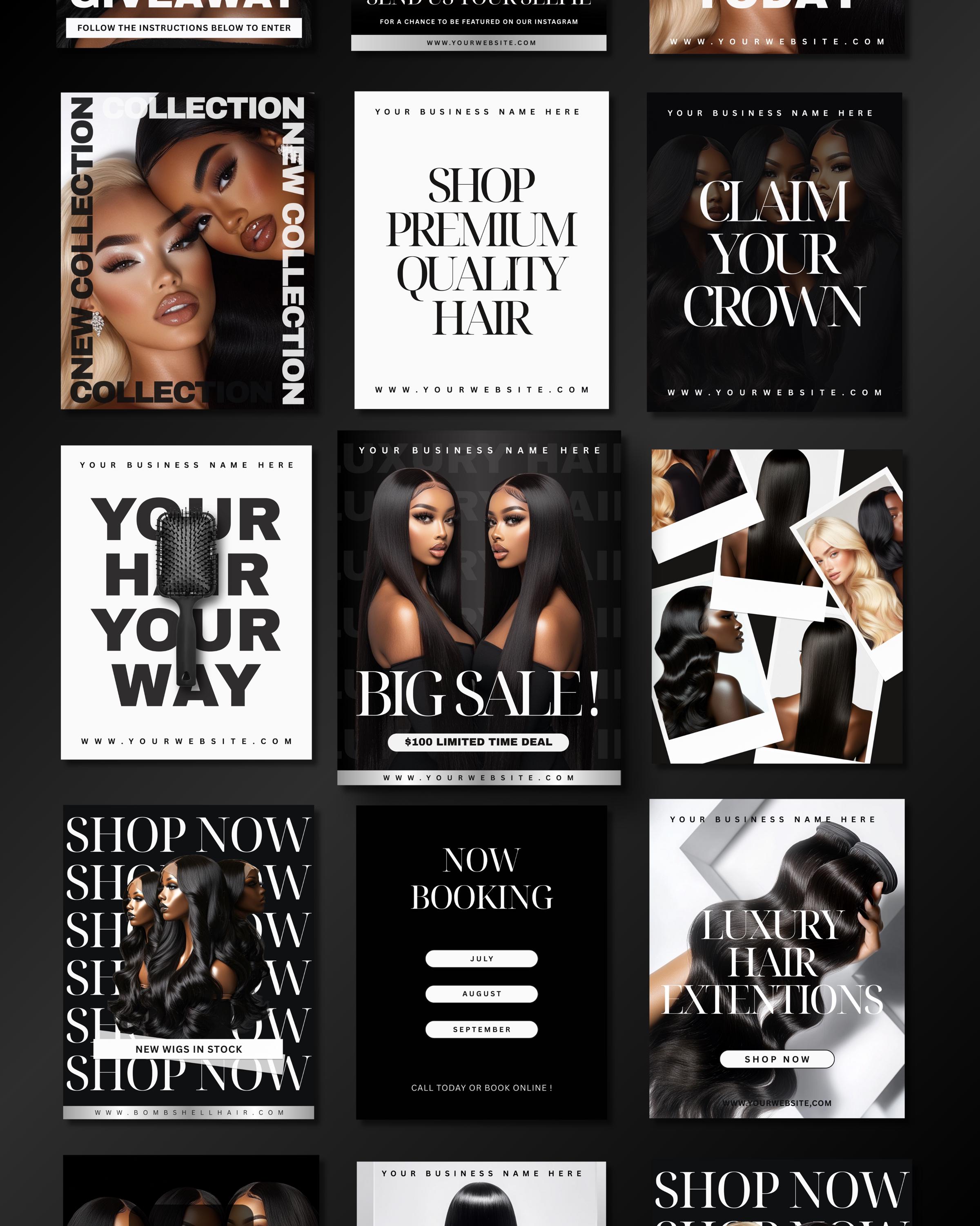Luxury Hair Social Media Templates for Wig Bundle Business | Canva ...