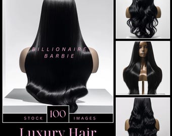 100 Luxury Body Wave Hair Stock Images | High Quality Mannequin Wig Photos for Small Beauty Business | Aesthetic Hair Bundle Brand Marketing
