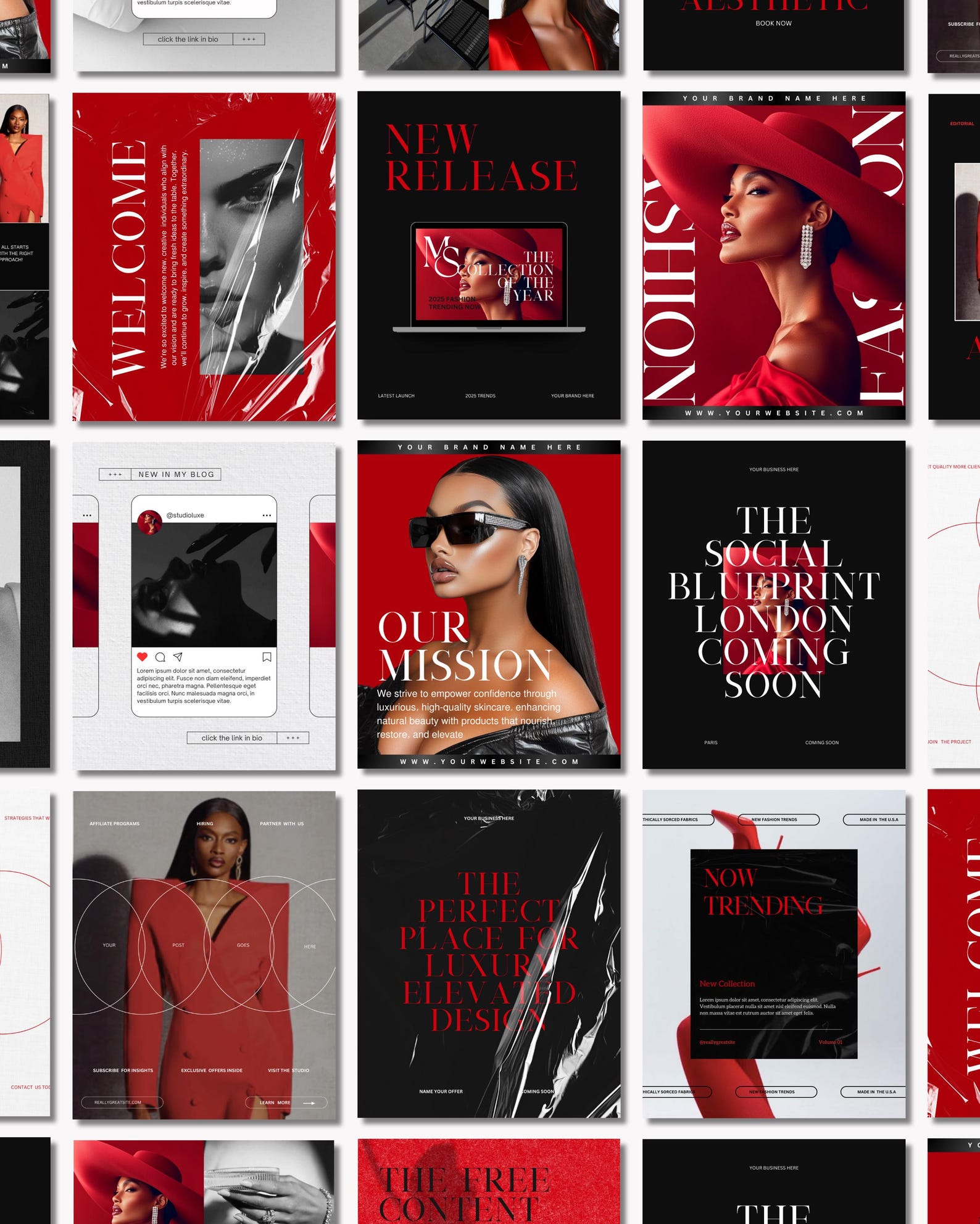 Luxury Social Media Template Bundle Canva Design | Customizable Fashion ...