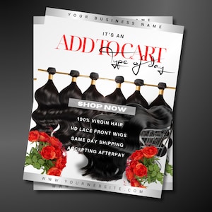 Add to Cart Hair Bundle Flyer Template | Wig Business Canva  | Editable Sale Flyer | Luxury Rose Hair Marketing Post | Virgin Hair Promo
