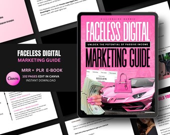 Faceless Digital Marketing Guide Ebook | Editable Pink Canva Book | Financial Boss Babe Success Lead Magnet | DFY MRR PLR Instant Download