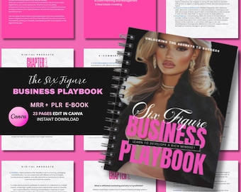 Six Figure Business Playbook Ebook | Editable Pink Canva Book | Financial Boss Babe Success Lead Magnet | DFY MRR + PLR Instant Download