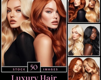 50 Luxury Beauty Hair Model Stock Images | High Quality Hair Stylist Photos for Small Business | Hair Wig Models Bundle Brand Marketing