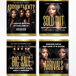 Hair Business Flyer Bundle | Wig Business Canva Templates | Hair Extension Marketing Post | Editable Beauty Model Social Media Flyers