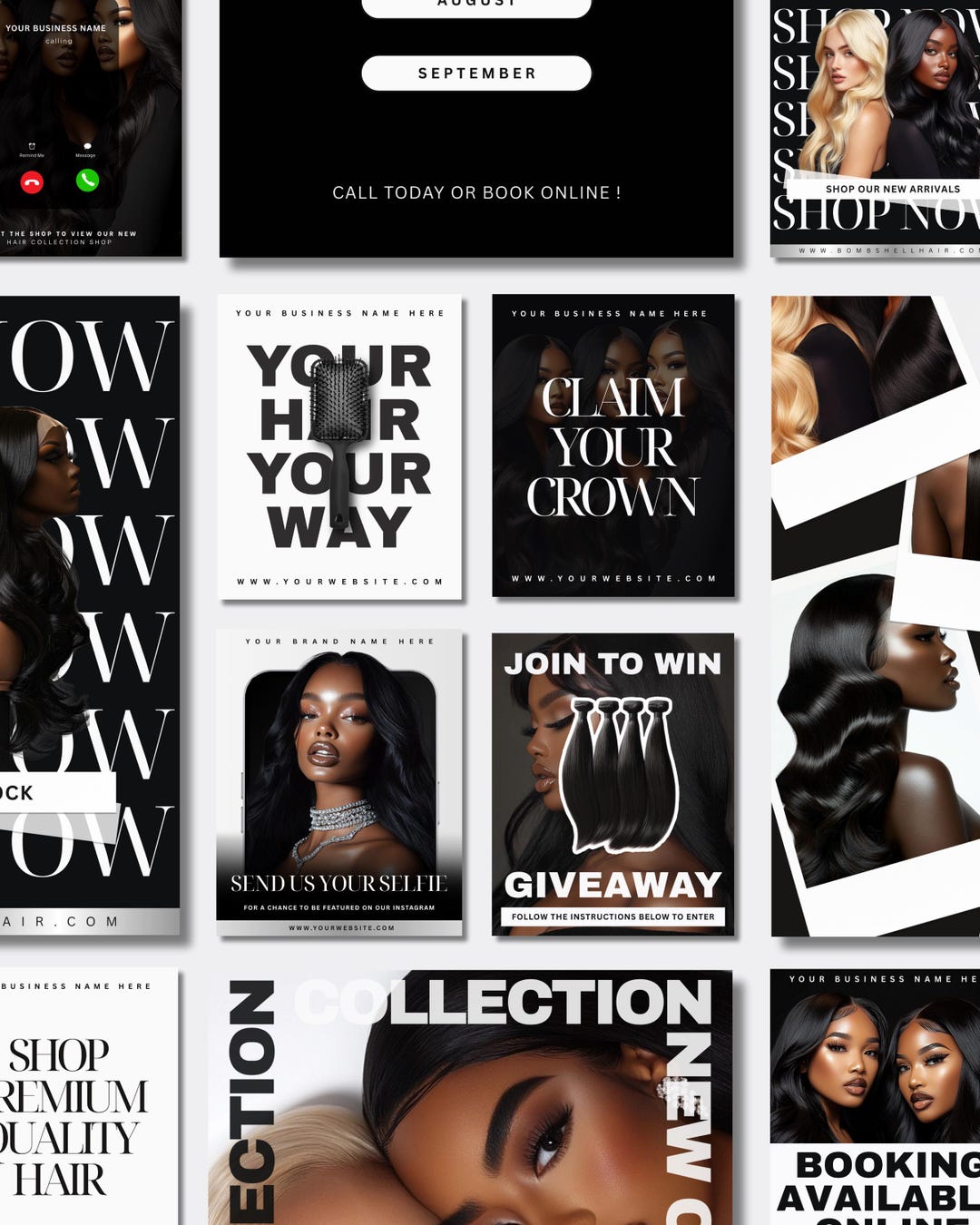 Luxury Hair Social Media Templates for Wig Bundle Business | Canva ...