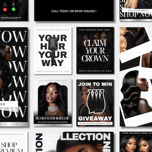 Luxury Hair Social Media Templates for Wig Bundle Business | Canva Editable Instagram Post Templates Salon Brands | Hair Extension Marketing